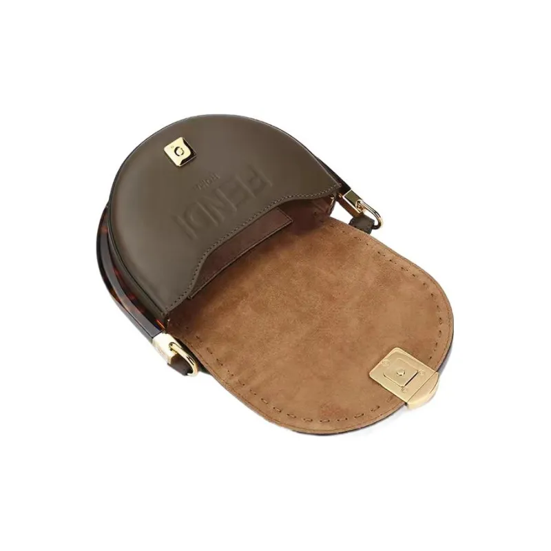 FENDI Leather Crescent Bag, Saddle Bag, Shoulder Bag, Crossbody Bag Women's Dark Green-5