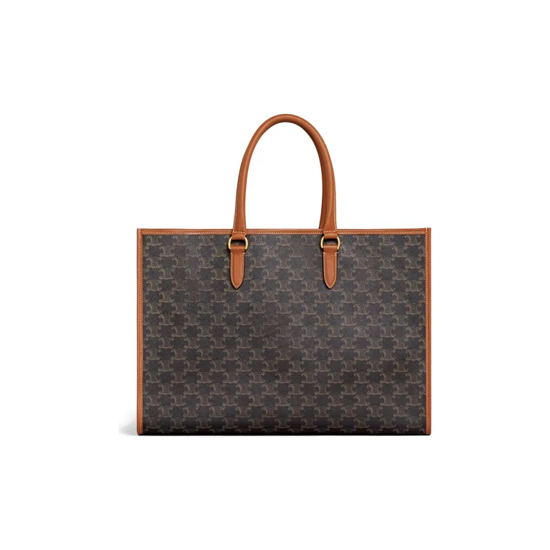 CELINE TriompheCabas Canvas With Leather Tote Bag, Shopping Bag, Shoulder Bag, Handbag Small Size Women's Tawny-2
