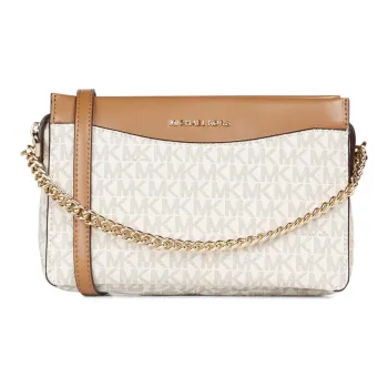 MICHAEL KORS MK Jet Set Leather Crossbody One Shoulder Handbag Large Size Women's Vanilla White & Acorn Brown