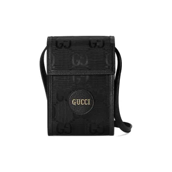 GUCCI Off The Grid Leather, Nylon With Leather Cell Phone Pouch, Crossbody Bag, Shoulder Bag Men's Black