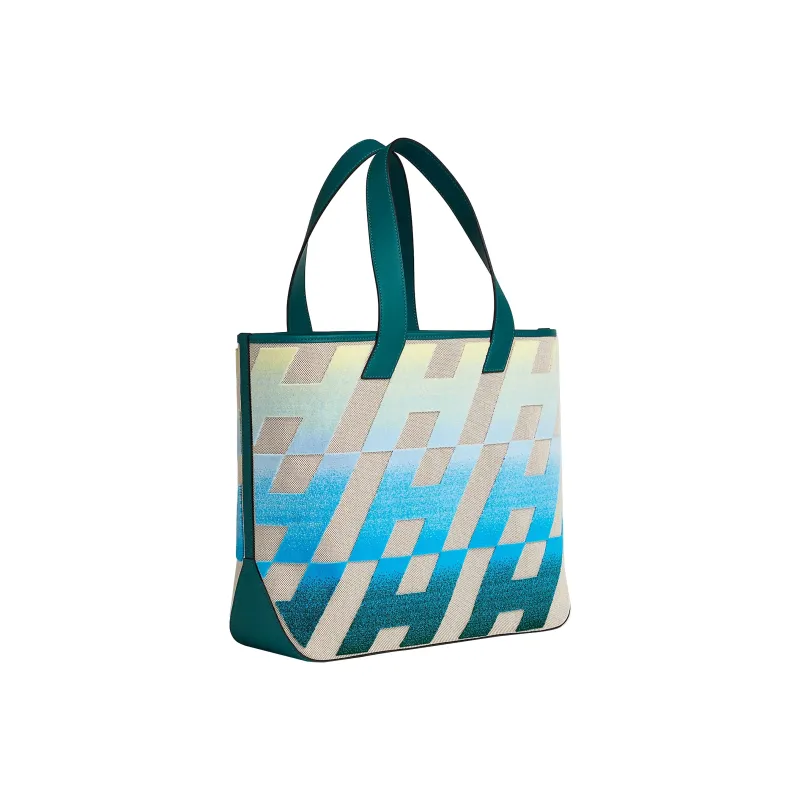 HERMES Cabas H En Biais 40 Bag Ecru/Beige/Jaune Pale/Bleu/Vert Bosphore-3