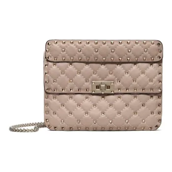 Valentino ROCKSTUD SPIKE Sheepskin Handbag Shoulder Bag Crossbody Bag Medium Size Women's Nude Pink