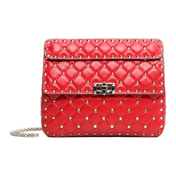 Valentino ROCKSTUD SPIKE Soft Nappa Sheepskin Handbag, Shoulder Bag, Crossbody Bag Medium Size Women's Red