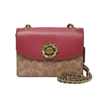 COACH Parker Canvas With Leather Shoulder Bag, Crossbody Bag Trumpets Women's Red & Brown