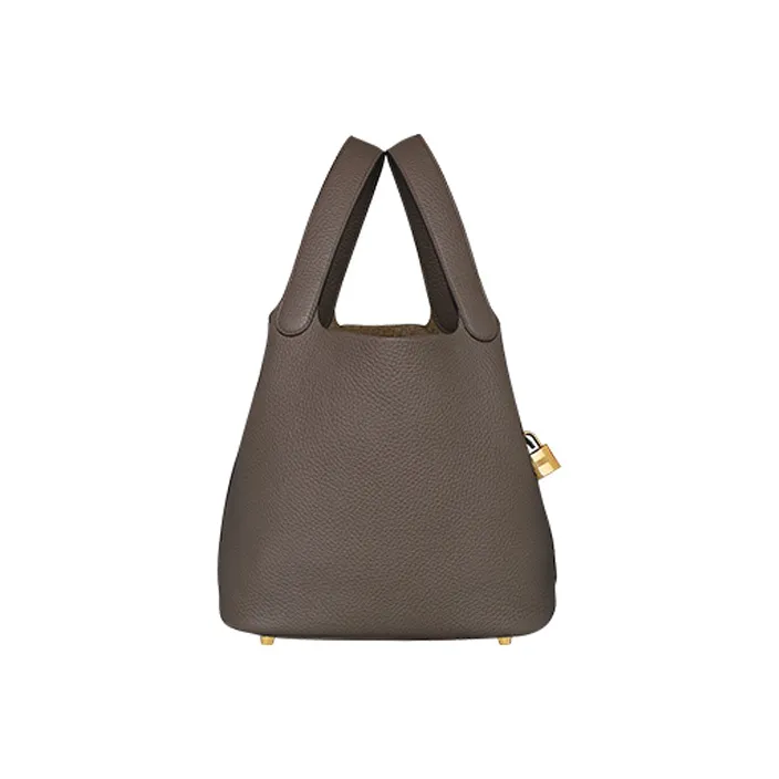 HERMES Picotin Clemence Bullock Leather Basket Bag Handbag Bucket Bag Women's 8F Gris ÉTain Tin Gray-1