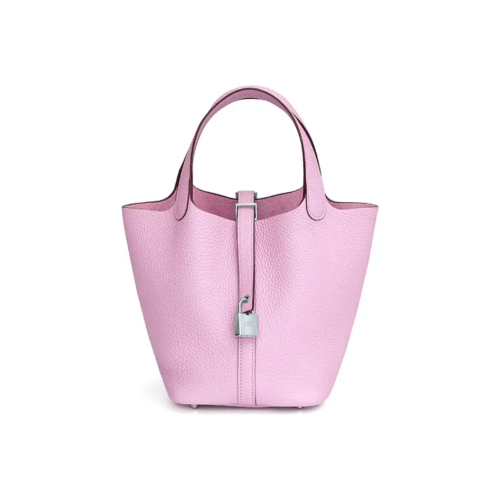 HERMES Picotin Lock Clemence Cow Leather Basket Bag, Bucket Bag, Handbag Women's X9 Mauve Sylvestre Mallow Purple-0