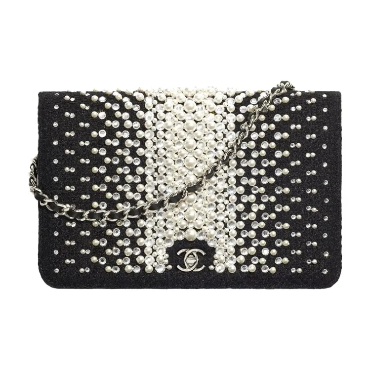 CHANEL WOC Tweed And Cowhide Chain Shoulder Bag, Crossbody Bag Women's Black-0