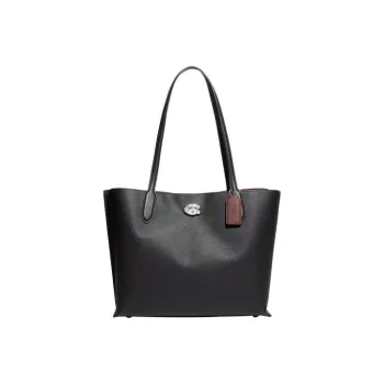 COACH Willow Solid Color Leather Tote Bag, Handbag, Shoulder Bag Tubas Women's Black