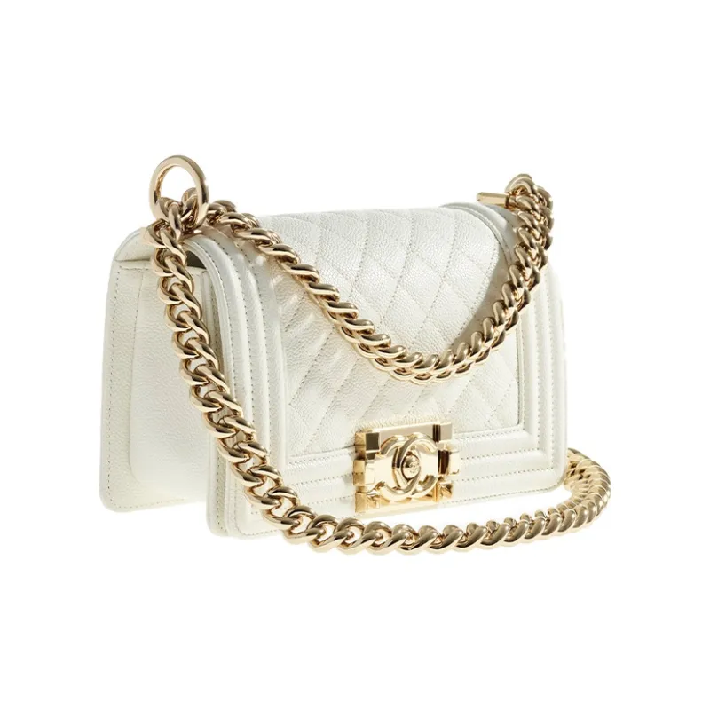 CHANEL 21K Winter Leboy Calfskin Shoulder Bag, Crossbody Bag Women's White-1