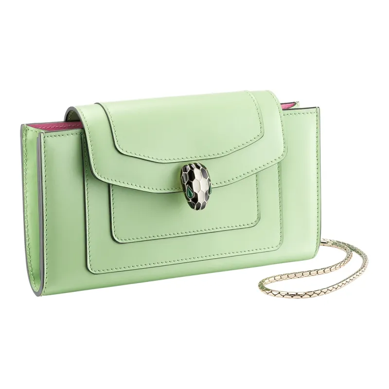 BVLGARI Serpenti Forever Cow Leather Wallet Cell Phone Pouch Shoulder Bag Women's Green-0