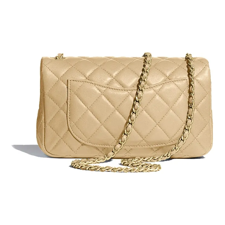 CHANEL Classic Flap CF Small Gold Ball Sheepskin Shoulder Bag, Crossbody Bag Women's Milk Tea Nude-1