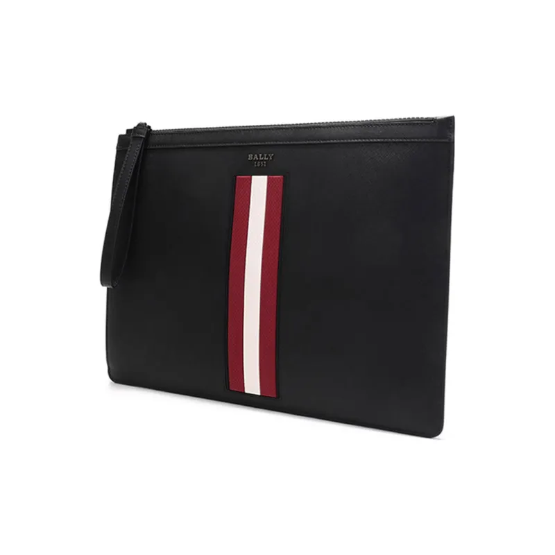 BALLY BOLLIS Cow Leather Coin Purse Clutch Large Size Men's Black-1