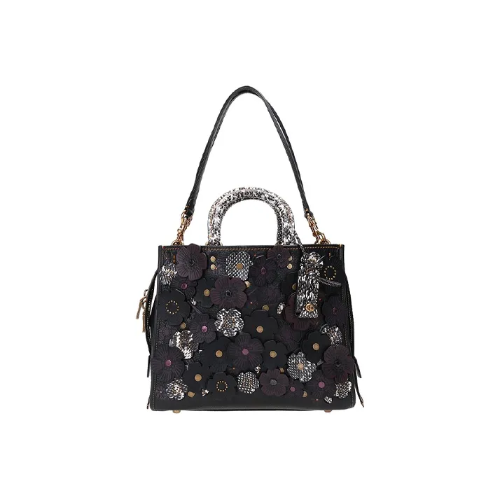 COACH Rogue Leather Shoulder Bag Crossbody Bag Handbag Large Size Women's Black-0