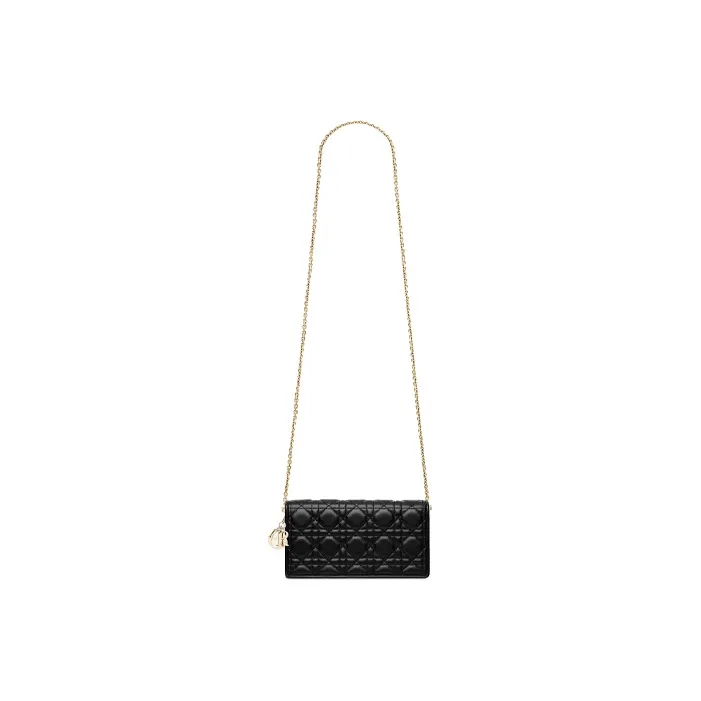 DIOR Lambskin Clutch, Shoulder Bag, Crossbody Bag Small Size Women's Black-4