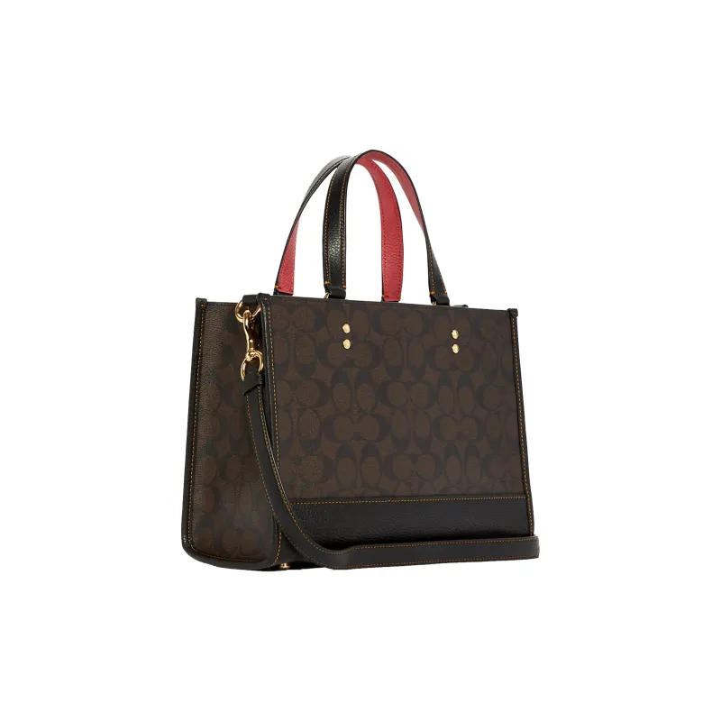 COACH Dempsey Canvas With Leather Comic Label Crossbody Bag, Handbag Tubas Women's Brown Black-2