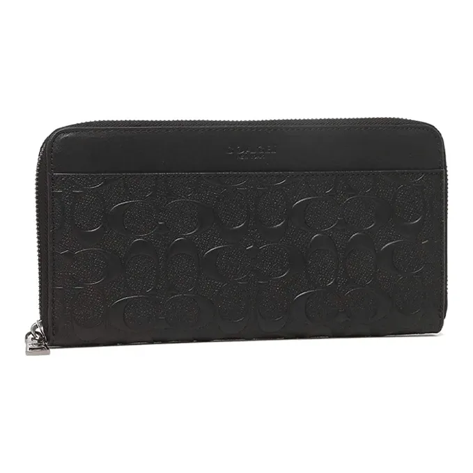 COACH Accordion Wallet Leather Clutches Wallets Men's Black-1