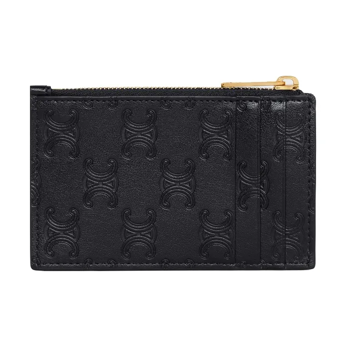 CELINE Triomphe Calfskin Zip Card Holder Women's Black-2