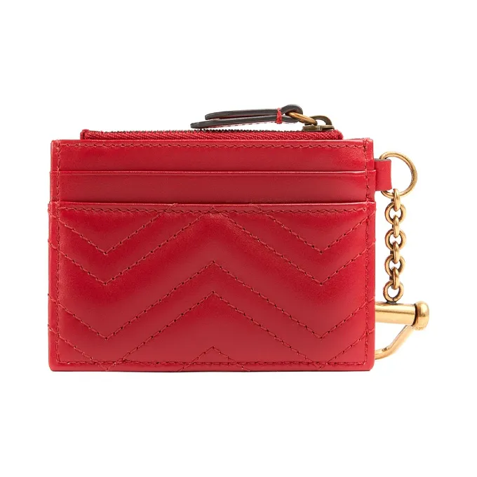 GUCCI Marmont Leather Card Holder Women's Hibiscus Red-1