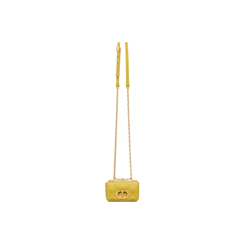 DIOR Caro Soft Cow Leather Handbag, Shoulder Bag, Crossbody Bag Extra Mini Women's Mustard Yellow-1