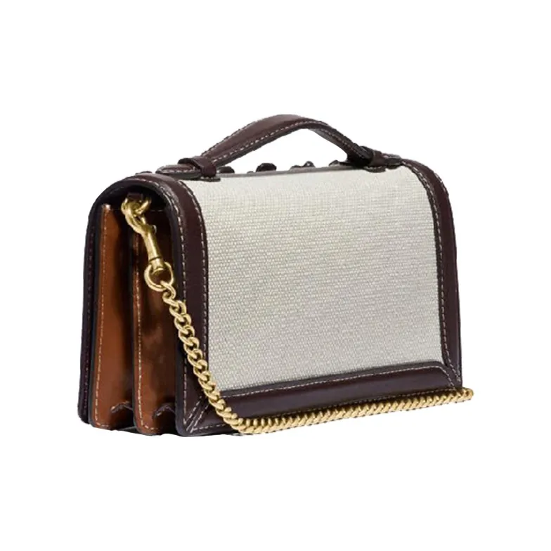 COACH Riley Canvas Chain Bag, Shoulder Bag Trumpets Women's White Brown Multicolor-3