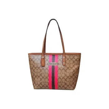 COACH City Zip Tote PVC Tote Bag, Shoulder Bag Tubas Women's Brown & Rose Red