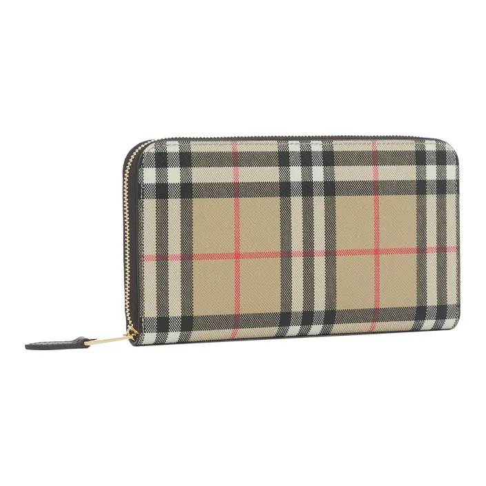 Burberry Vintage Check And Leather Ziparound 12 Card Slot Wallet Archive Beige/Black-1