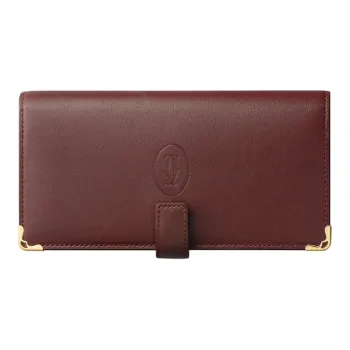 CARTIER Calfskin Leather Clip Card Clip Wallet Unisex Burgundy