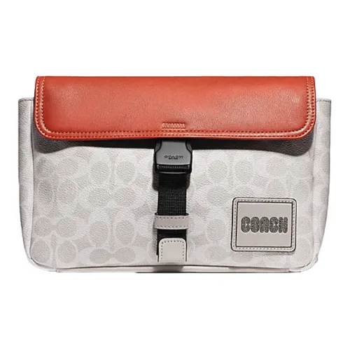 COACH Pacer Leather One Shoulder Crossbody Bag Sling Bag Fanny Pack Medium Size Men's Bright Orange & White Monogram