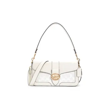 COACH Georgie Canvas With Leather Shoulder Bag Handbag Medium Size Women's White