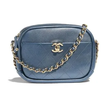 CHANEL Metal Texture Sheepskin With Bright Gold Metal Camera Bag, Shoulder Bag, Crossbody Bag Women's Blue