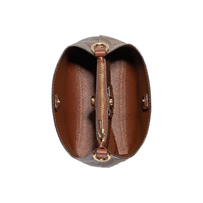 COACH Town Ebony Leather Bucket Bag, Crossbody Bag Trumpets Women's Khaki Multicolor-2