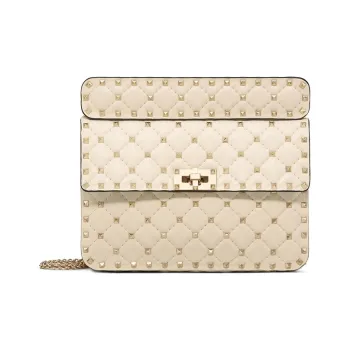 Valentino ROCKSTUD SPIKE Nappa Sheep Leather Handheld Handbag, Shoulder Bag, Crossbody Bag Medium Size Women's White