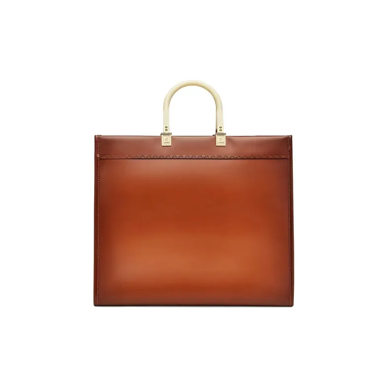 FENDI Sunshine Leather Sunlight Bag Tote Bag Shopping Bag Handbag Large Size Unisex Brown-2