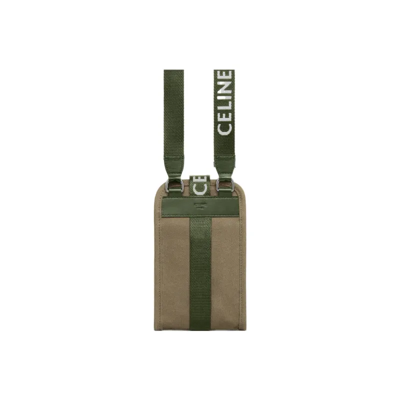CELINE Polyamide Cell Phone Pouch Unisex Khaki Green-1
