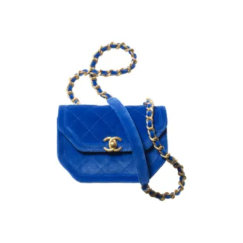 CHANEL Corduroy Shoulder Bag Crossbody Bag Mini Women's Blue