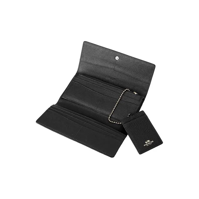 COACH Trifold Wallet Pebbled Leather Wallet Women's Black-4