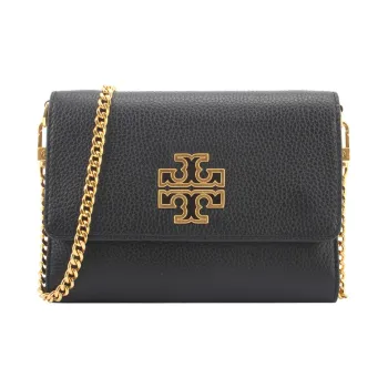 TORY BURCH Britten Leather Crossbody Chain Bag, Shoulder Bag Women's Black Gold