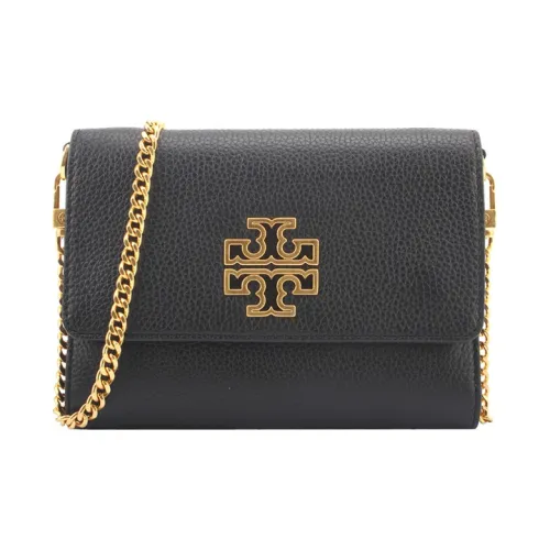 TORY BURCH Britten Leather Crossbody Chain Bag, Shoulder Bag Women's Black Gold