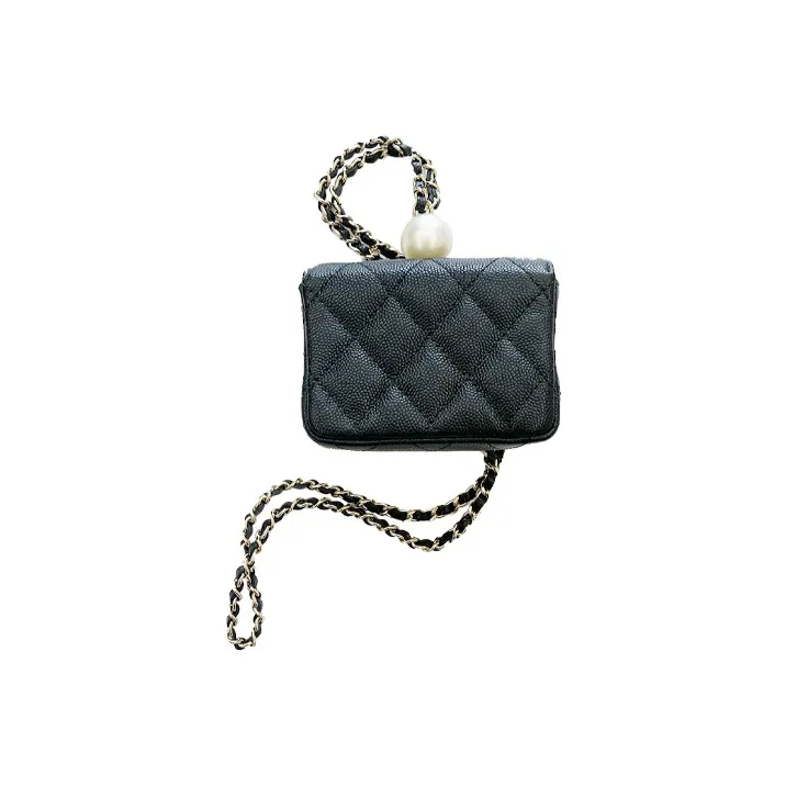 CHANEL Cow Leather Necklace Pouch Trumpets Women's Black-1