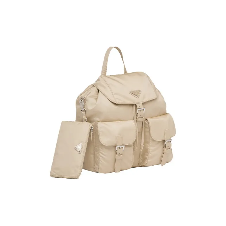 PRADA Cross Grain Leather, Nylon Backpack Women's Desert Beige-1