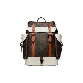 COACH Hitch Canvas With Leather Backpack Large Size Men's White & Dark Brown