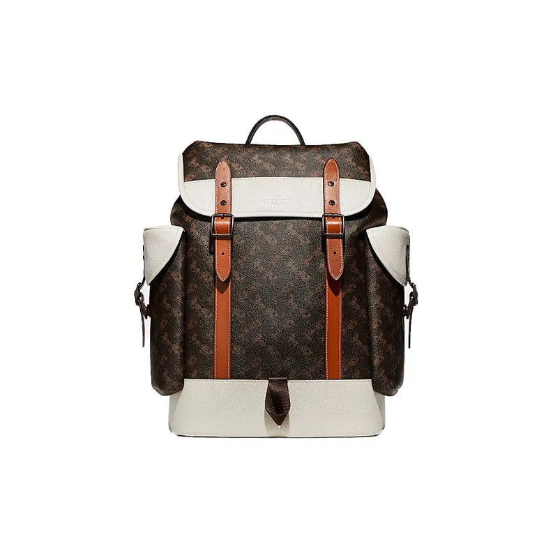 COACH Hitch Canvas With Leather Backpack Large Size Men's White & Dark Brown-0