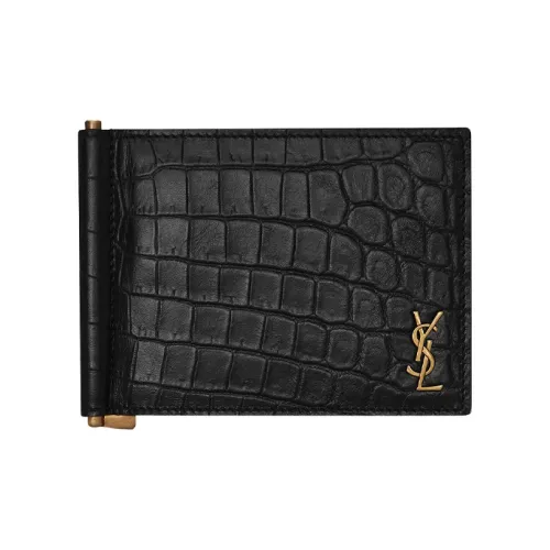 SAINT LAURENT Monogram Calfskin Embossed Matte Leather Cash Ticket Clip from Small Size Men's Black