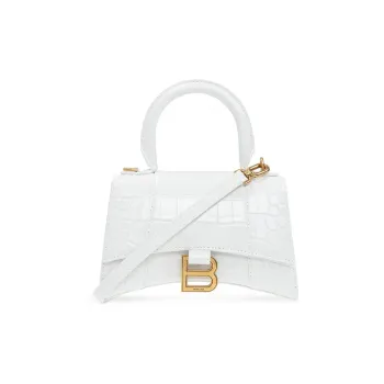 Balenciaga Hourglass Crocodile Pattern Cow Leather Shoulder Bag, Handbag, Crossbody Bag Extra Small Women's White