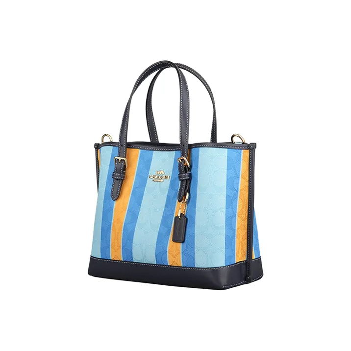 COACH Mollie Fabric Tote Bag, Shoulder Bag, Handbag Women's Blue Yellow Multicolor-2