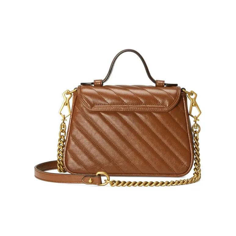 GUCCI Marmont Quilting Leather Messenger Bag Crossbody Bag Chain Handbag Shoulder Bag Mini Women's Brown-3