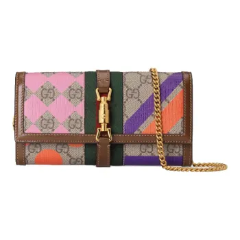 GUCCI Jackie 1961 Canvas With Leather WOC Chain Bag Shoulder Bag Crossbody Bag Small Size Women's Pink Brown Multicolor