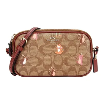COACH Jes Artificial Leather Shoulder Bag, Crossbody Bag Small Size Women's Khaki