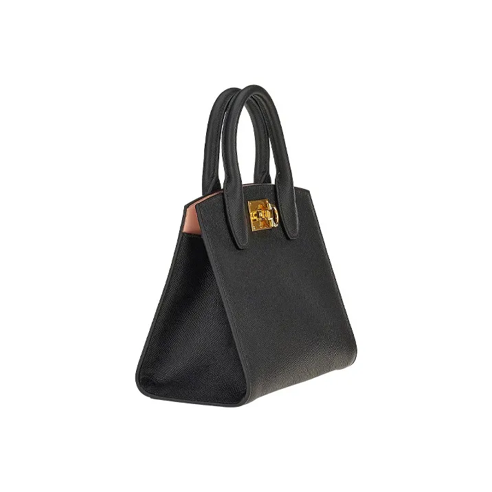 FERRAGAMO Studio Stamped Calfskin Handbag Women's Black-1