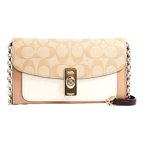 COACH Female Lane 20 Small Monogram Messenger Bag Khaki White